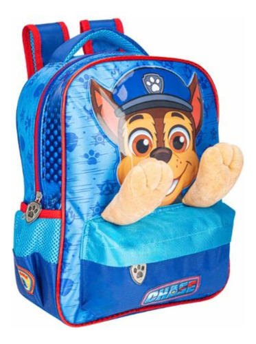 Mochila Preescolar Chase Paw Patrol Peluche 2024 Azul Rojo Backpack 7847 Msi Original Ruz