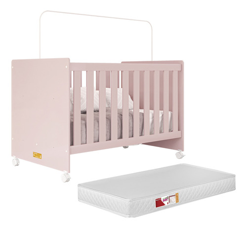 Berço Americano Baby Bebê Bela Com Colchão Impermeável Incluso Rosa 3 Em 1 Multifuncional Vira Cama Quarto Infantil Regulagem Altura Rodizio