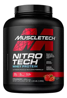 Suplemento en polvo MuscleTech Nitro Tech Whey Protein proteína sabor strawberry en frasco de 1.81kg