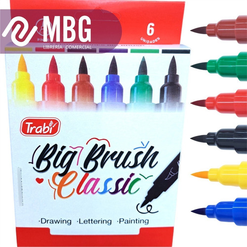 Imagen 3 de 7 de Marcador Trabi Big Brush Punta Pincel Por 6 Unidades