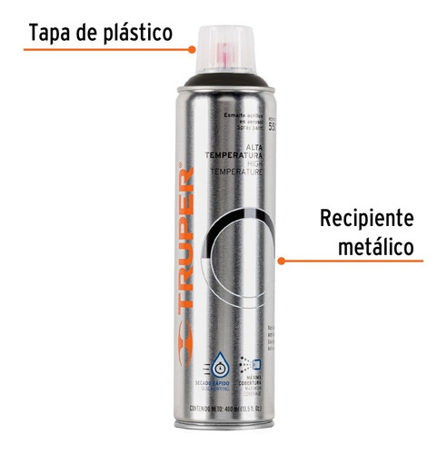Pintura En Aerosol Alta Temp. Bote Esbelto, Negro, 400 Ml. Negro