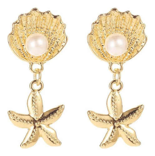 Pendientes De Perlas De Concha De Estrella De Mar Boho Para 