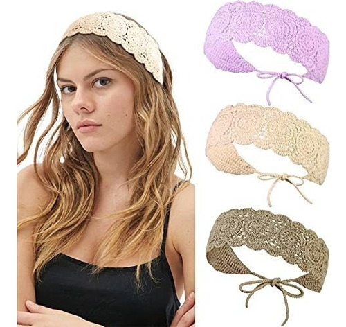 Diademas - Crochet Headband Women Floral Hairband - 3pcs Da