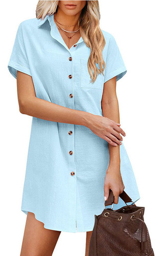 Verano Playa Cubrir Camisa Vestido Casual Mangas Cortas