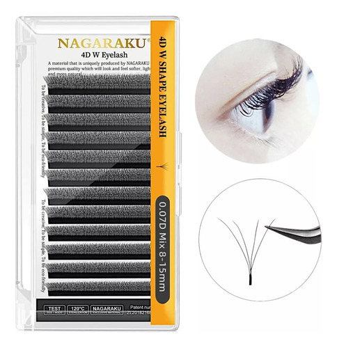 Nagaraku Extensiones De Pestañas 4d W Fibras Tecnológicas Color Negro Espesor 7 Mm Largo 11 Mm Tipo De Curvatura C