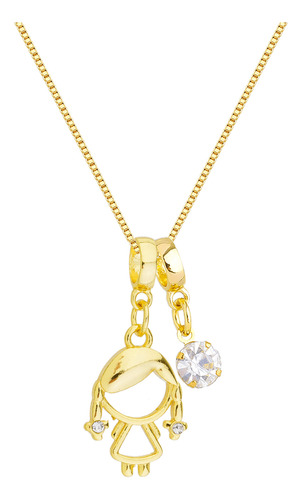 Colar Menina E Ponto De Luz Banhado A Ouro 18k Premium Cor Dourado