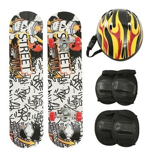 Set Skate Patineta Doble Cola Protección Y Casco-del Tomate