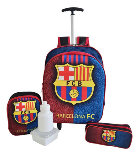 Kit Mochila Escolar Barcelona Juvenil Futebol Rodinhas G F5