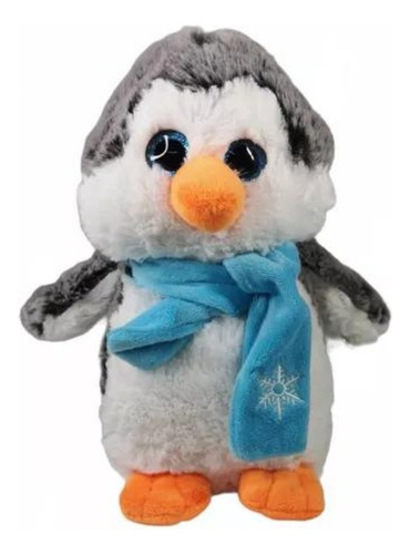 Pinguino De Peluche Con Bufanda Ojos Brillantes 