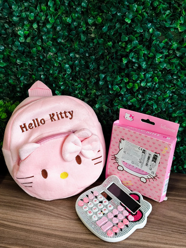 Calculadora Hello Kitty Con Mini Mochila Neceser Hello Kitty Rosa/blanco