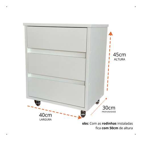 Mesa De Cabeceira Para Apoio Com 3 Gavetas Decorativo Rodizio Em Gel De Chão 40x45x30cm