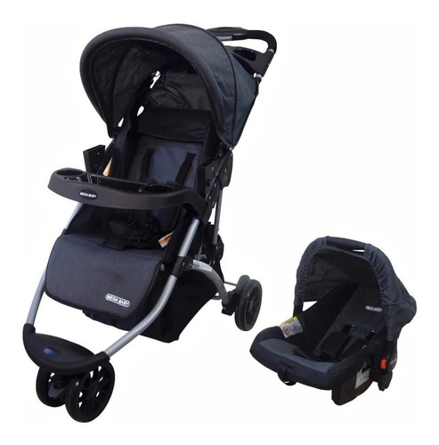 Cochecito de 3 ruedas Mega Baby City Rider Jogger Travel System gris oscuro con chasis color gris