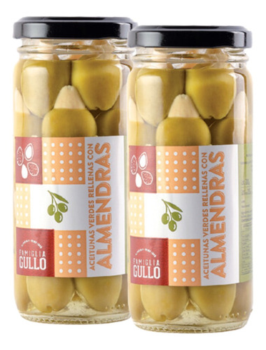 Aceitunas Verdes Con Almendras Famiglia Gullo 200 Gr. X2