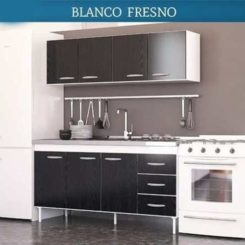 Imagen 3 de 10 de Alacena Cocina Melamina Puertas Estante 160 Cm Blanca Negro