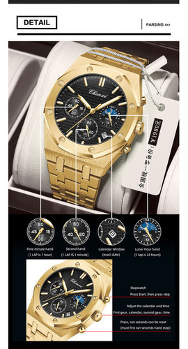 Reloj De Cuarzo Deportivo Chenxi Steel Chronograph Color Del Fondo Golden/white