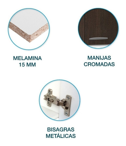 Imagen 7 de 10 de Alacena De Melamina Cocina 3 Puertas 120 Frente Negro Blanco