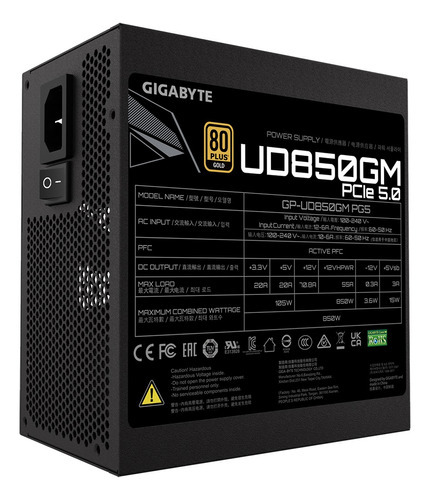 Fuente De Poder Gigabyte Gp-ud850gm Pg5 Full Modular Gold 80 Color Negro