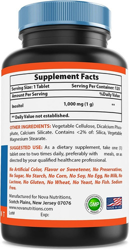 Imagen 2 de 2 de Inositol 1000mg Nova 120 Tabletas
