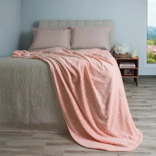 Manta Fleece Estampada Poa Rosa Claro 2,20x1,80 Super Macia Toque...