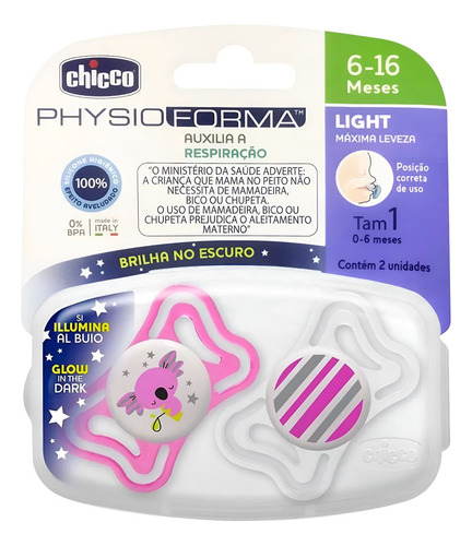 Chupeta 6-16 Meses Physio Forma Brilha Escuro Com 2 Unidades