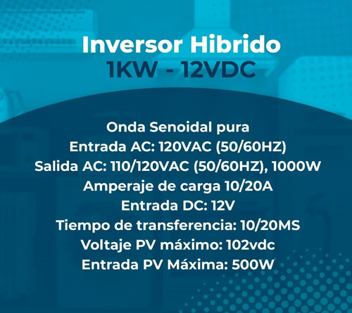 Imagen 4 de 4 de Inversores Solares Hibrido De 1000w 12v