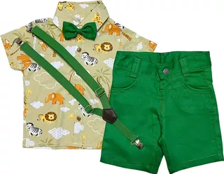 Conjunto Roupa Social Safari Infantil Menino Bege Arca Noé