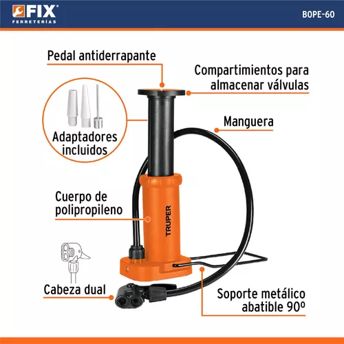 Bomba Manual Para Inflar Llanta De Bicicleta Abatible 87 Psi Truper TRUPER