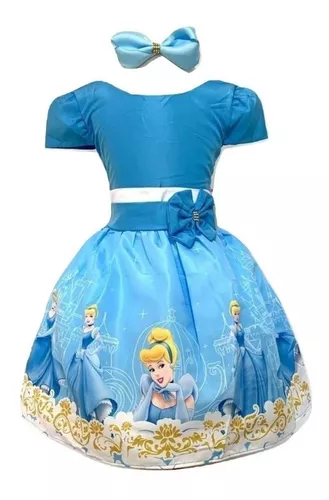 Vestido Fantasia Princesa Cinderela Menina Festa Dama Com Kit Coroa Luva  Varinha