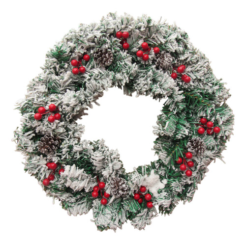 Corona Decorativa Navidad Nevada Con Piñas Y Cerezos 50cm
