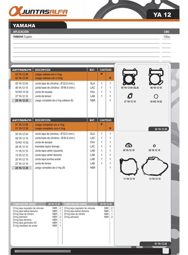 Junta Juego Completo Yamaha Crypton 105 Alfa 01ya1200