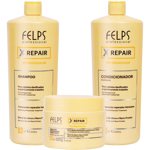 Felps Xrepair Kit Bio Molecular Shampoo + Cond + Máscara