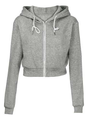 Sudadera Corta Con Capucha Y Cremallera A La Moda Para Mujer