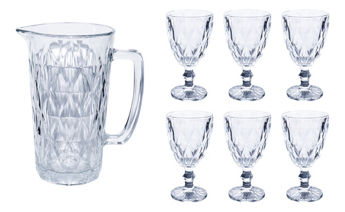 Jogo 6 Taças Diamond Vidro 340ml E Jarra Diamond 1,0 Litro