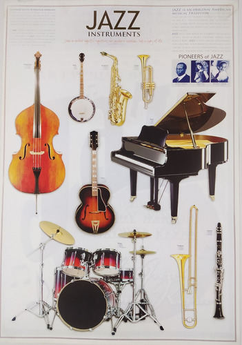 Poster Lamina Instrumentos De Jazz Bar Vintage Laser Rock