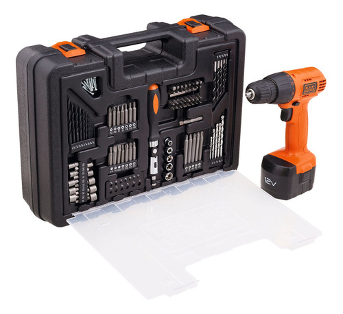 Kit Taladro Atornillador Black Decker 12v + 100 Accesorios Naranja