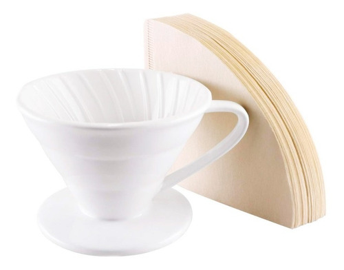 Kit Cafe Cafetera Goteo V60 Ceramica + 40 Filtros Naturales