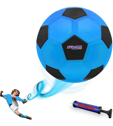 Balón Soccer Curva Chanfle Kickerball Swerve Y Bomba Juguete Color Azul