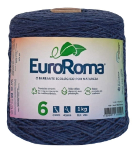 Barbante Para Croche Fio 6 Euroroma 1 Kilo Colorido Cor Azul-marinho