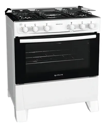 Fogão 5 Bocas Atlas Mônaco Plus Branco com Mesa Inox e Acendiment...