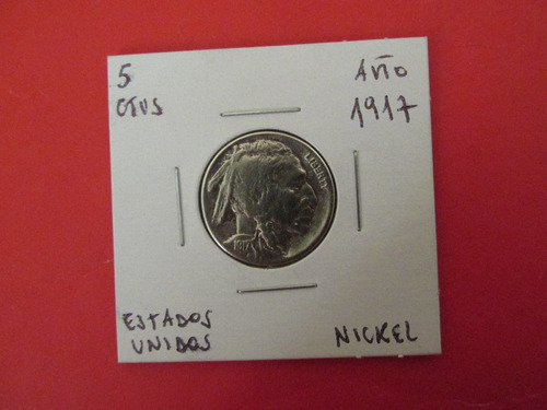Antigua Moneda 5 Centavos Estados Unidos Nikel Año 1917