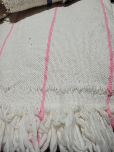 Alfombra Rustica Moderna Telar 190x130 Cm Gris O Crudo Diseño De La Tela Crudo Con Lineas Finas Rosa