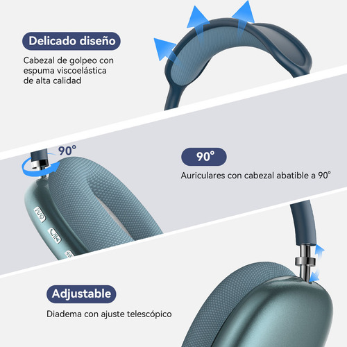 Audífonos Inalámbricos Over-ear Mecdets P9 Pro Max Con Bluetoothcon Micrófono Integrado y Cancelación de Ruido Color Azul