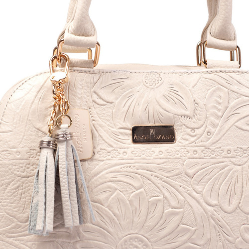 Bolsa Satchel De Piel Grabada Color Hueso Angelozano Hueso