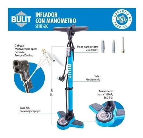 Imagen 3 de 9 de Inflador Con Manómetro Bulit Serie 600 Grande