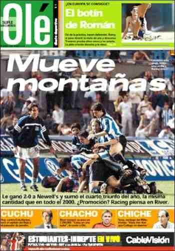 Diario Ole 31/03/2001-- Mueve Montañas  Racing 2 Newell`s 0