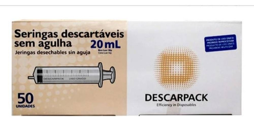 Seringa Descartável 20ml Luer Slip Descarpack Cx C/50 Unid.