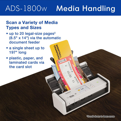 Escáner Brother Ads-1800w De Escritorio Compacto Inalámbrico