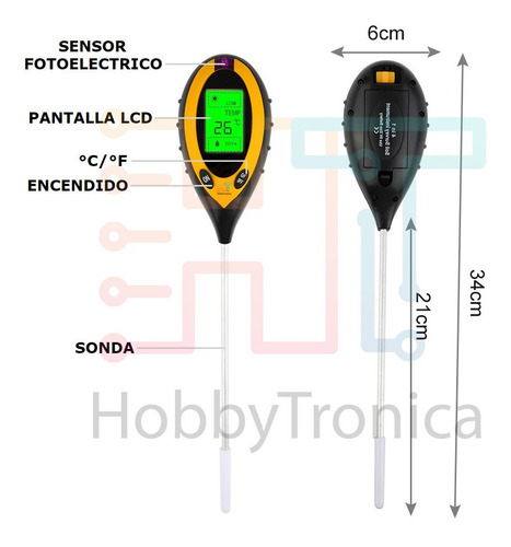 Imagen 3 de 5 de Medidor Digital Ph Suelo Humedad Temperatura Luz 4 En 1 Hob