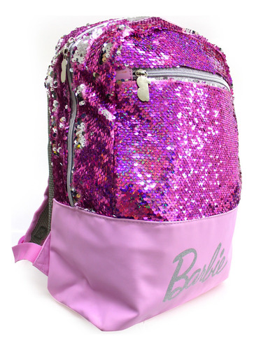 Mochila Juvenil Barbie Lentejuela Mnn Color Rosa Chicle Diseño De La Tela Lisa