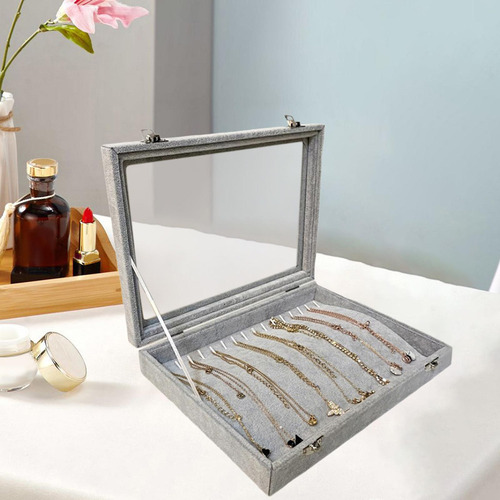 Bandeja Organizadora Para Guardar Collares, Terciopelo Gris